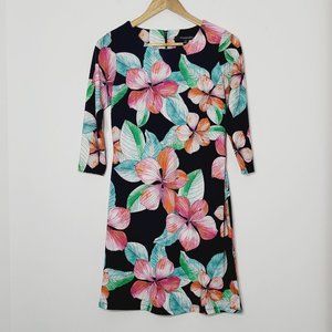 Marc New York 3/4 Sleeve A-Line Dress Tropical Floral Print Scoop Neckline S